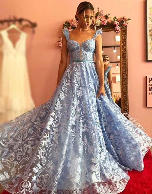 vestido longo azul serenity de renda para madrinha de casamento