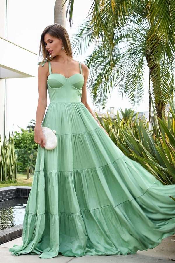 vestido longo verde menta para madrinha de casamento