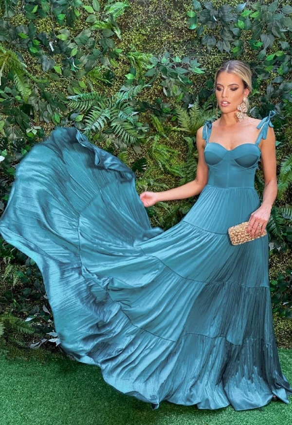 vestido longo azul petróleo pata madrinha de casamento