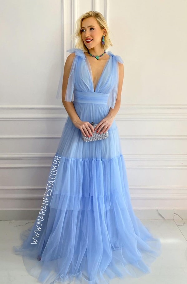 vestido azul serenity de tule para madrinha de casamento