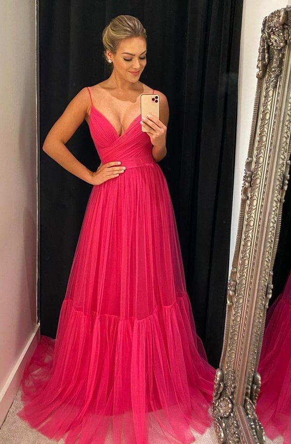 vestido longo de tule pink