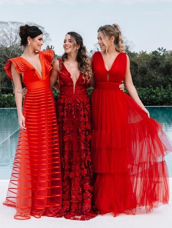 vestido de festa longo vermelho para madrinha de casamento