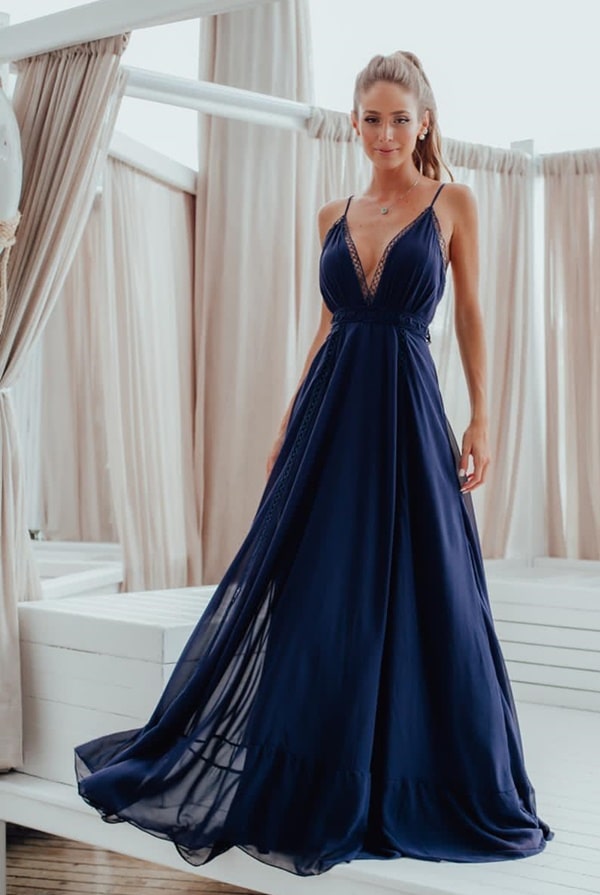 vestido longo azul marinho