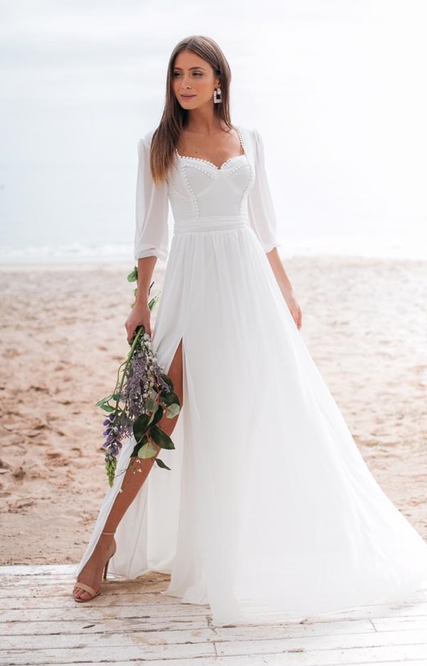 vestido branco longo para noiva civil