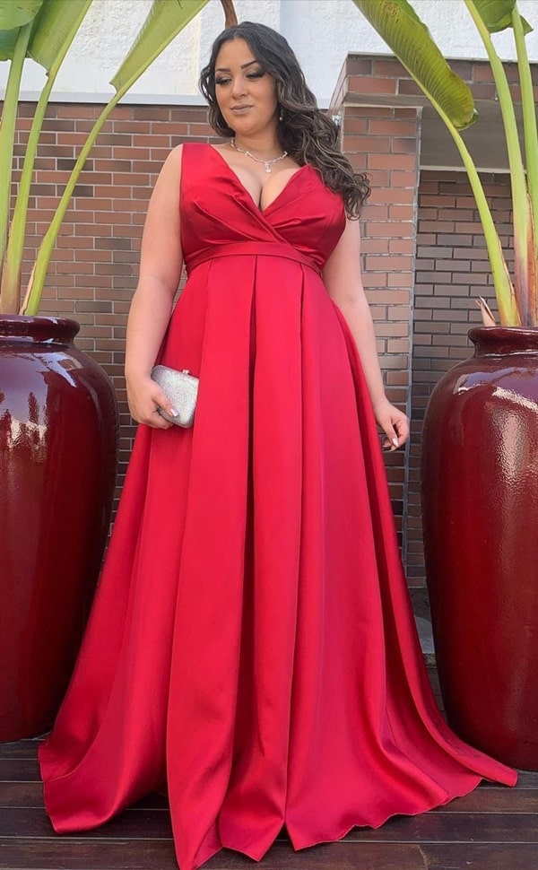 vestido de festa plus size longo vermelho