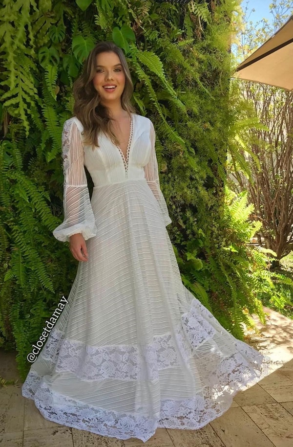 vestido longo branco para noiva mini wedding ou noivado