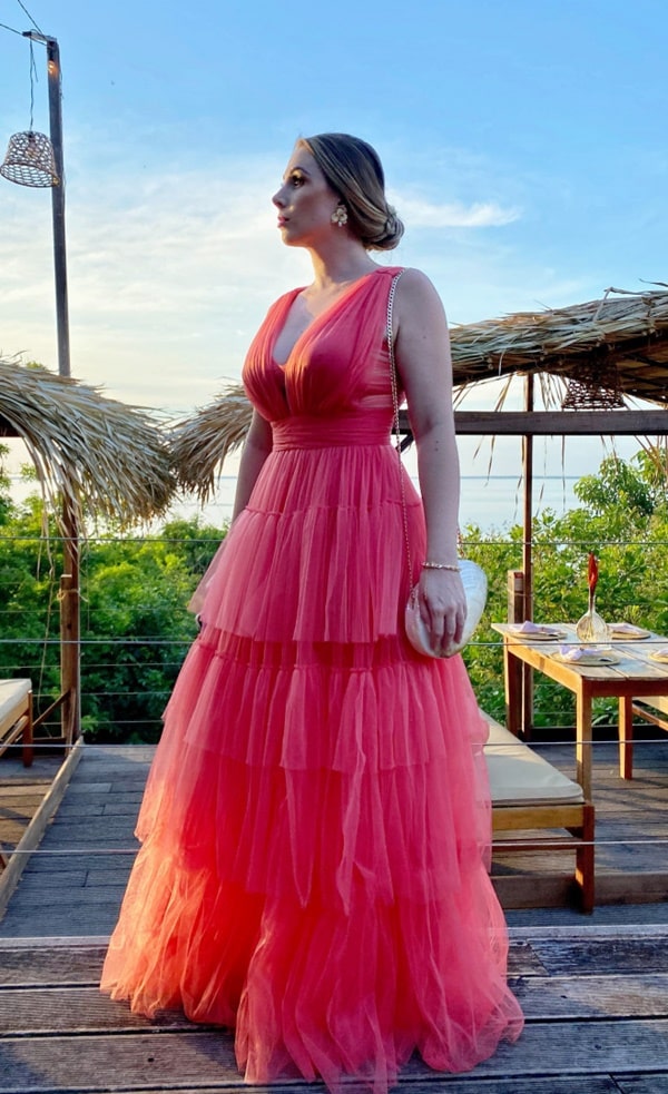 vestido longo coral para madrinha de casamento