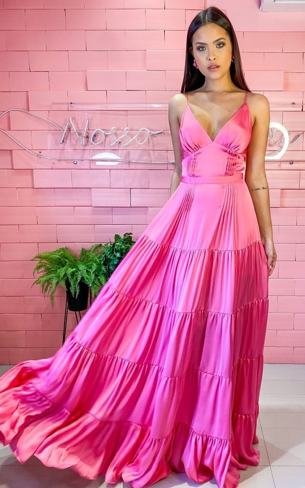 vestido longo rosa chiclete para madrinha de casamento