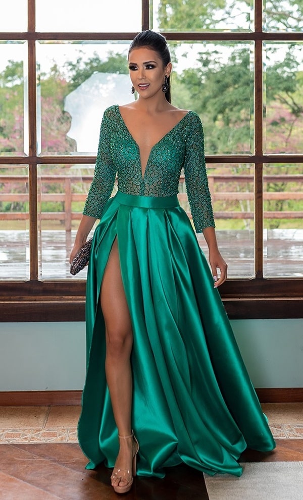 vestido longo verde esmeralda para formatura