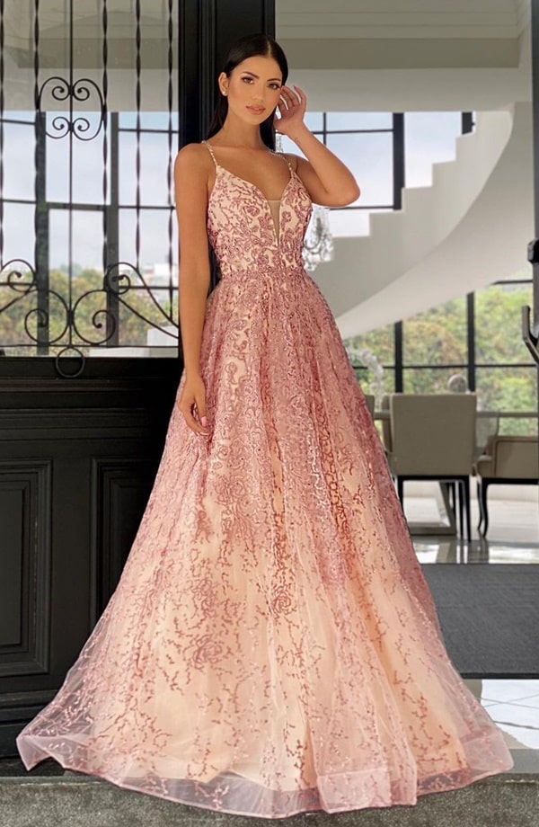 vestido de festa longo rose estilo princesa