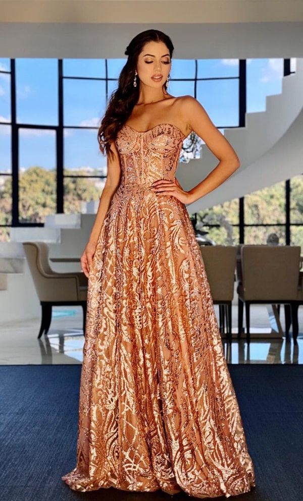 vestido de festa longo rose gold