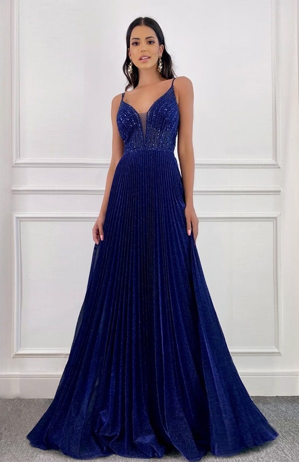 Vestido azul best sale royal com brilho