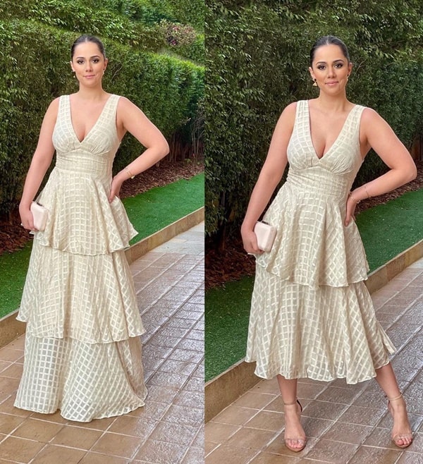 vestido de festa 2 em 1 bege
