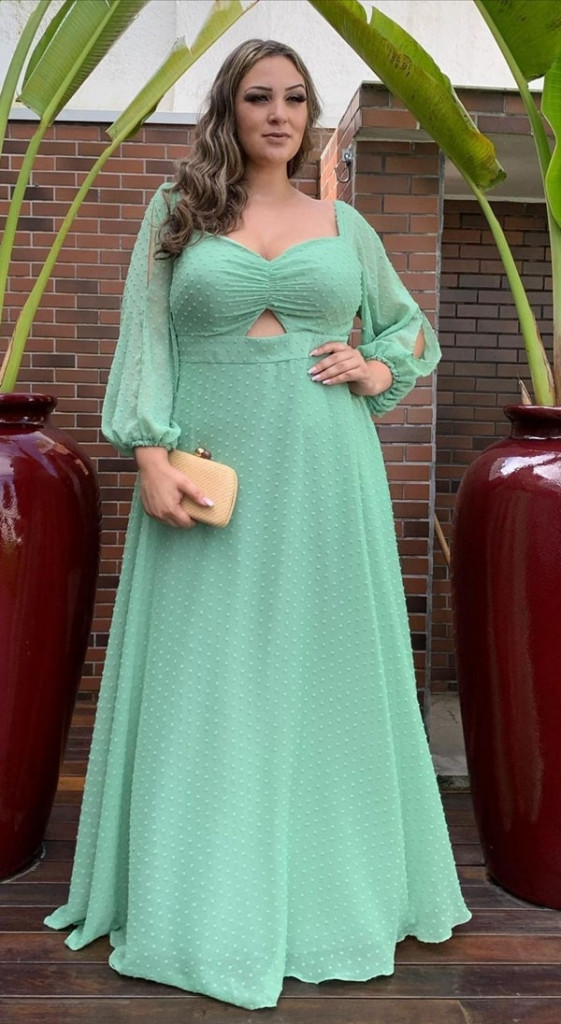 vestido de festa plus size verde menta