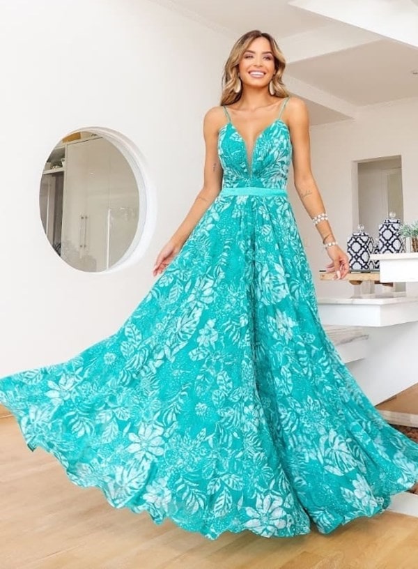 Vestido longo azul tiffany: 30 modelos madrinhas de casamento - pra Festa