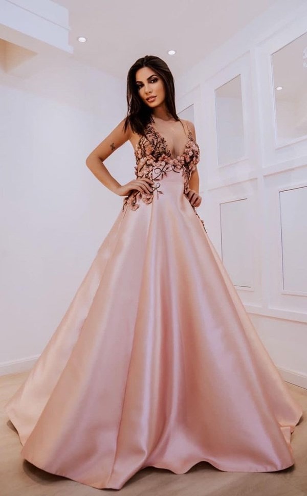 vestido de festa longo rose estilo princesa 