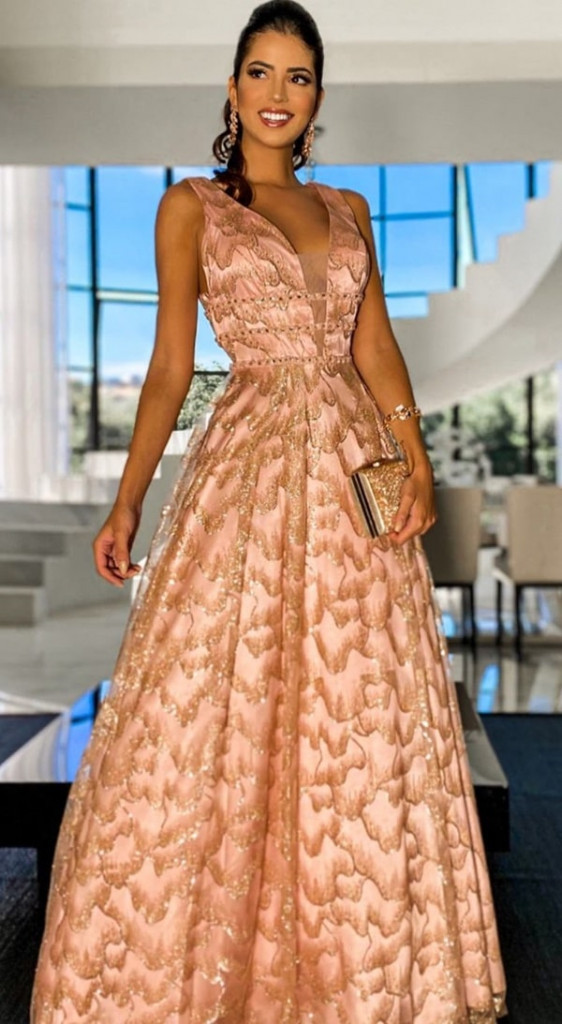 vestido longo rose gold