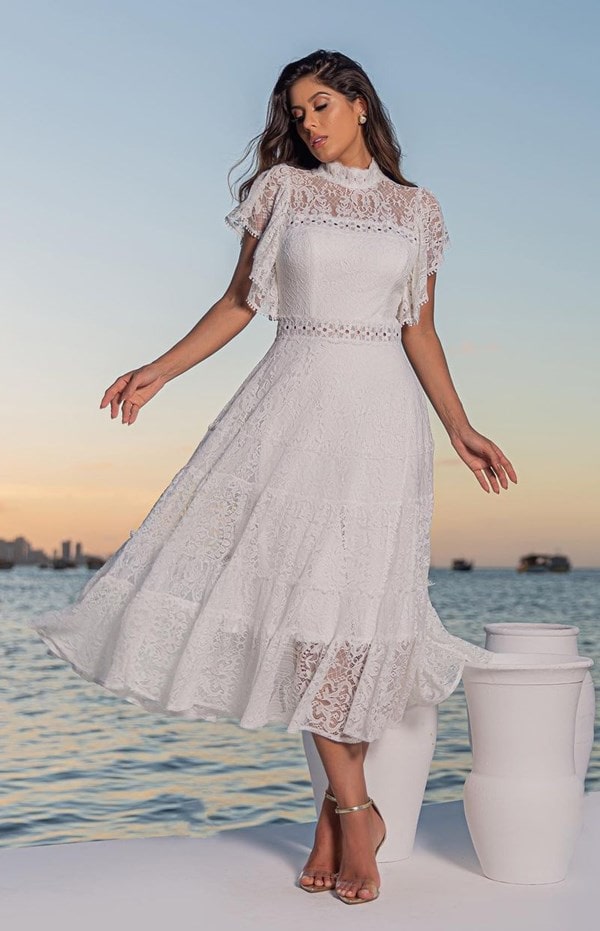 vestido  branco de renda para noiva casamento civil