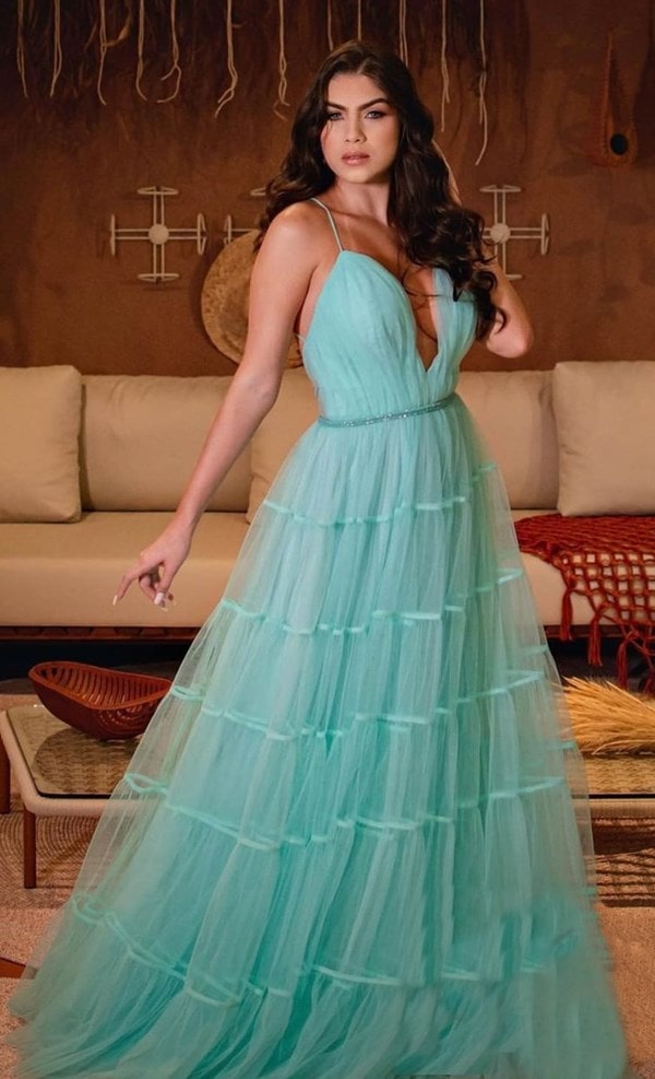 vestido longo tiffany de tule