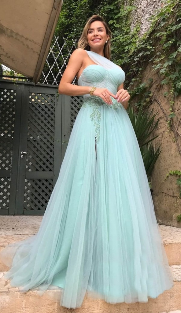 vestido longo verde menta de tule para madrinha de casamento