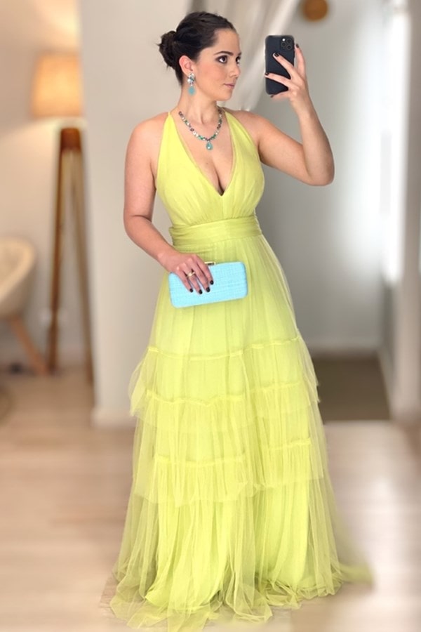 vestido longo lima de tule