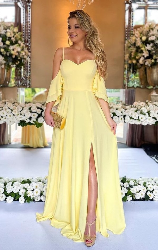 vestido longo amarelo para madrinha de casamento