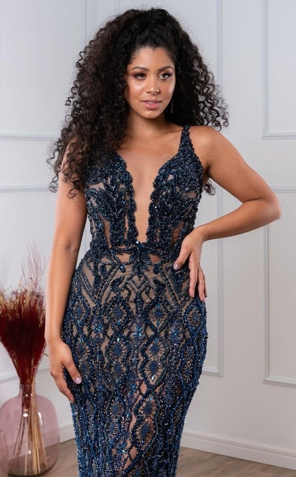 vestido longo azul bordado para formanda 2022