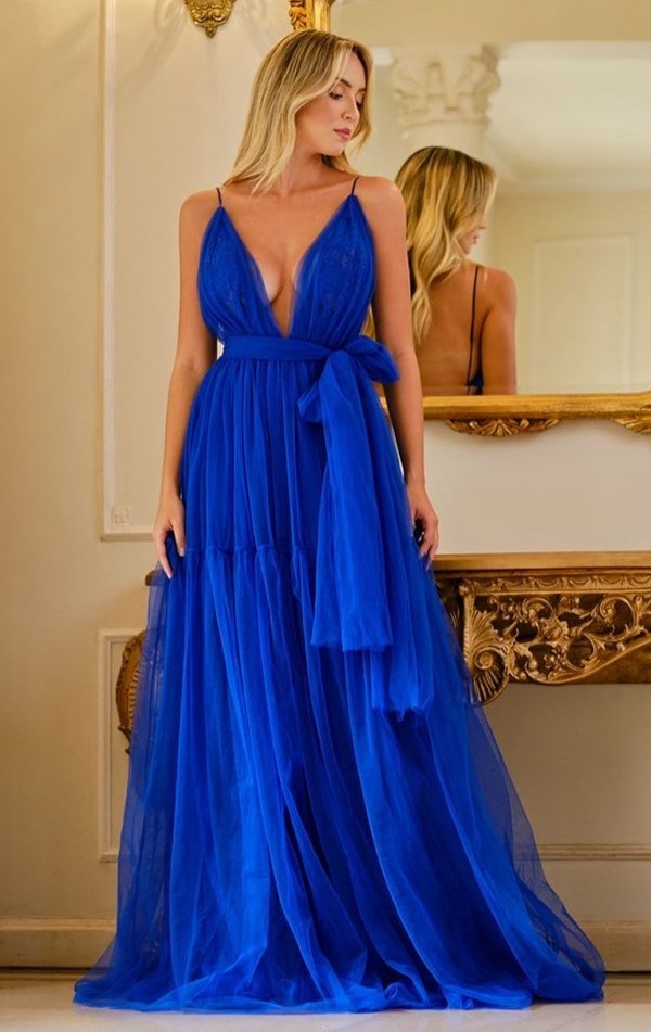 vestido longo azul bic royal para madrinha de casamento ou formanda