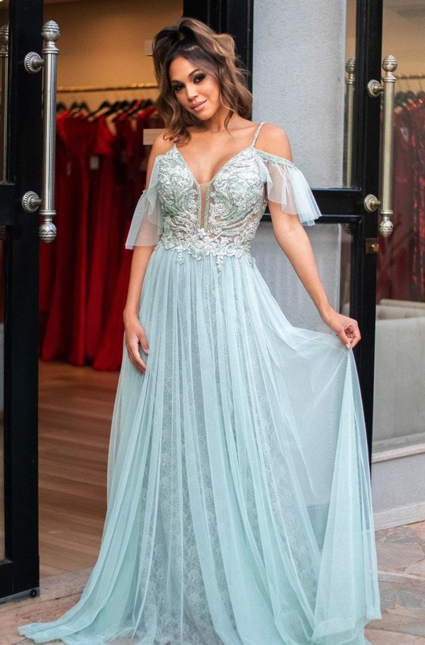 vestido longo verde menta para madrinha de casamento