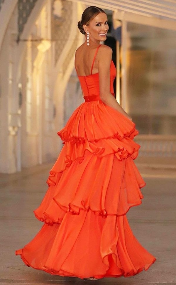 vestido longo laranja para madrinha de casamento