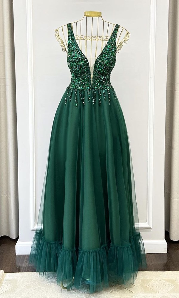 vestido verde esmeralda bordado para formanda