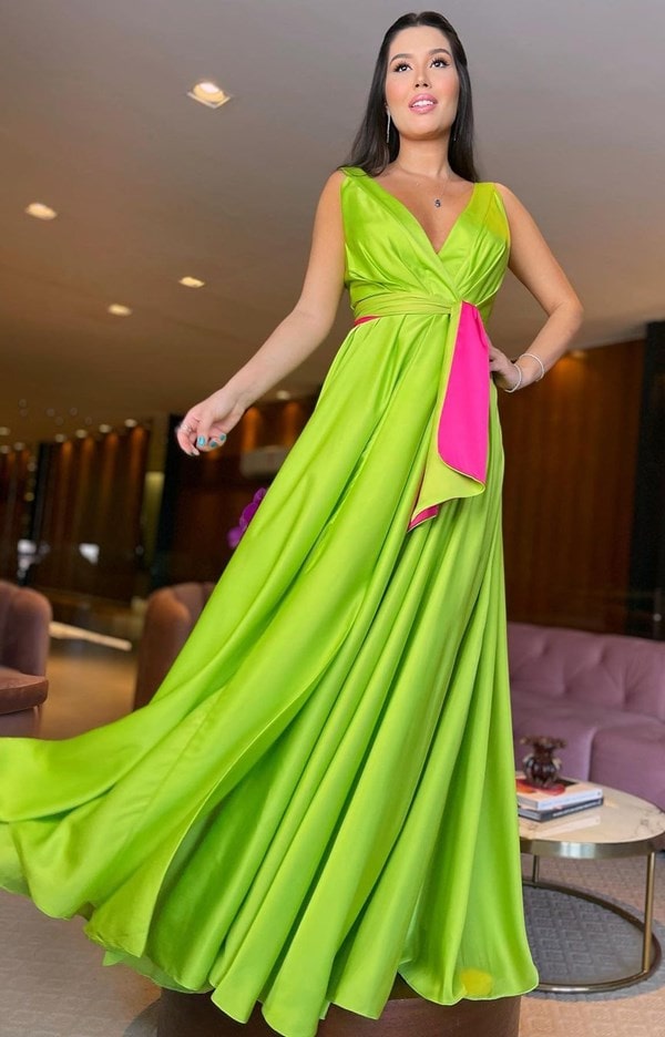 vestido de festa longo verde lima neon