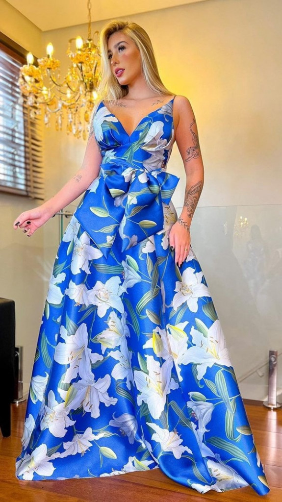 vestido de festa estampado floral zibeline