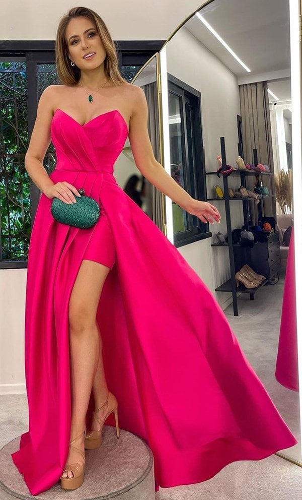 vestido de festa longo pink com fenda