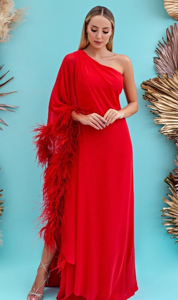 vestido longo vermelho para mãe da noiva