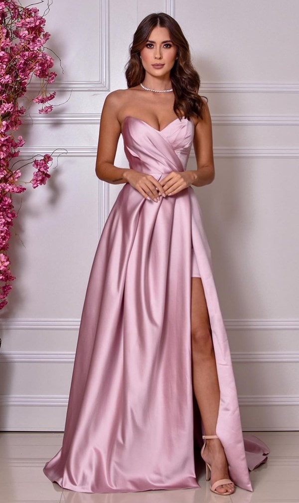 vestido rose com fenda para madrinha de casamento