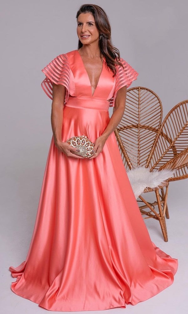 vestido longo coral para madrinha de casamento