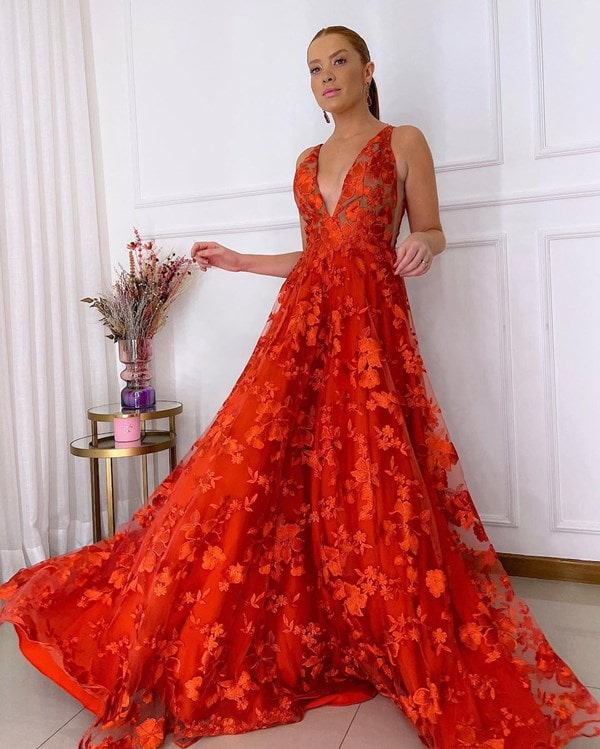 vestido longo laranja terracota para madrinha de casamento