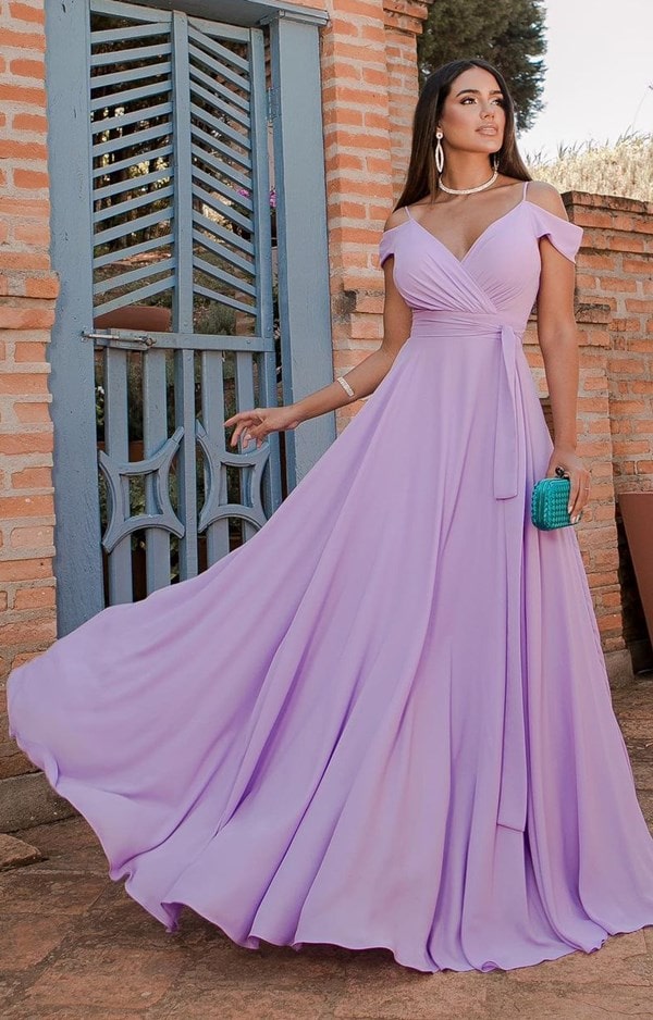 vestido longo lavanda simples e elegante para madrinha de casamento