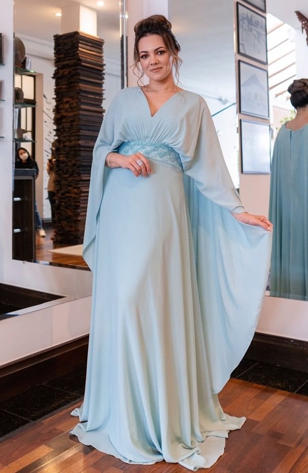 vestido longo azul serenity para mãe da noiva