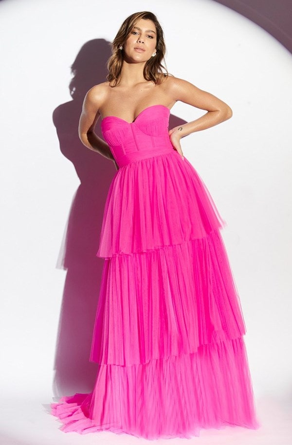 vestido longo rosa Barbie para madrinha de casamento