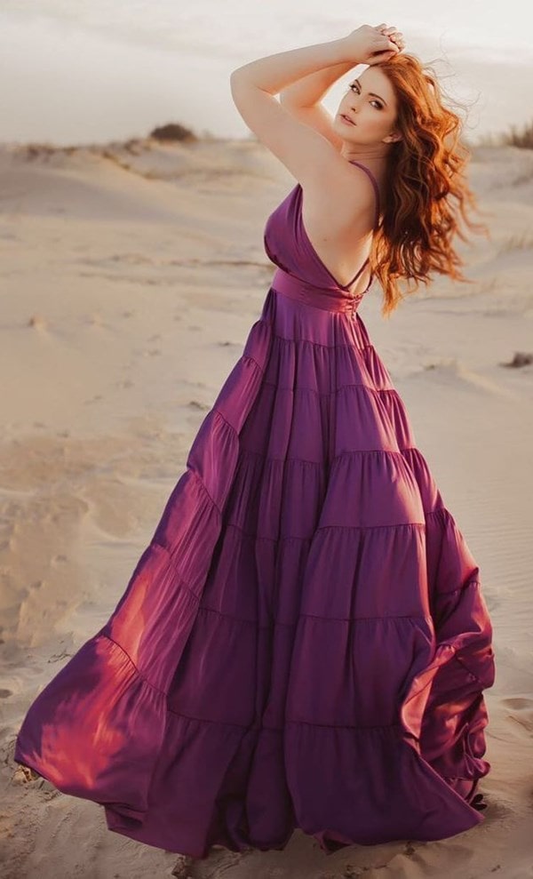 vestido de festa longo roxo fluido
