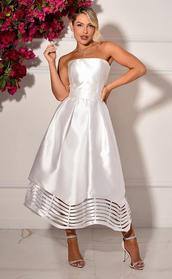 vestido de noiva midi branco para casamento civil
