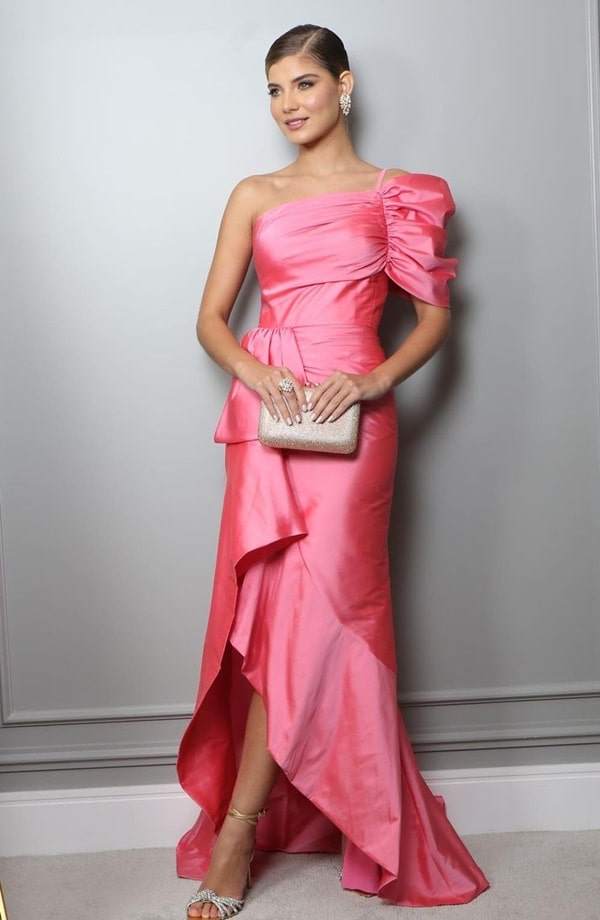 vestido  de festa rosa chiclete 