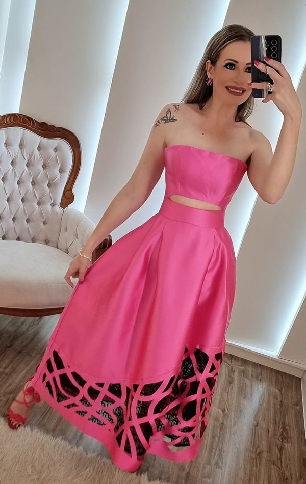 vestido de festa rosa pink