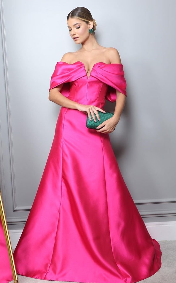 vestido de festa longo pink de alfaiataria