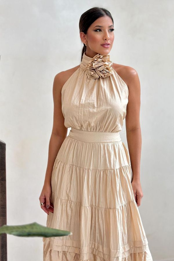 vestido longuete dourado