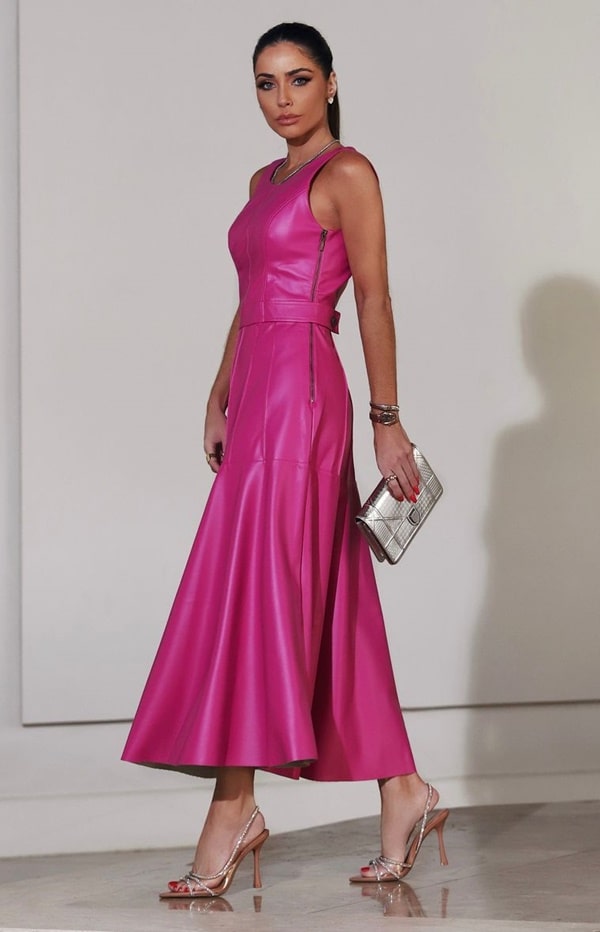 vestido longuete rosa pink de poliuretano 