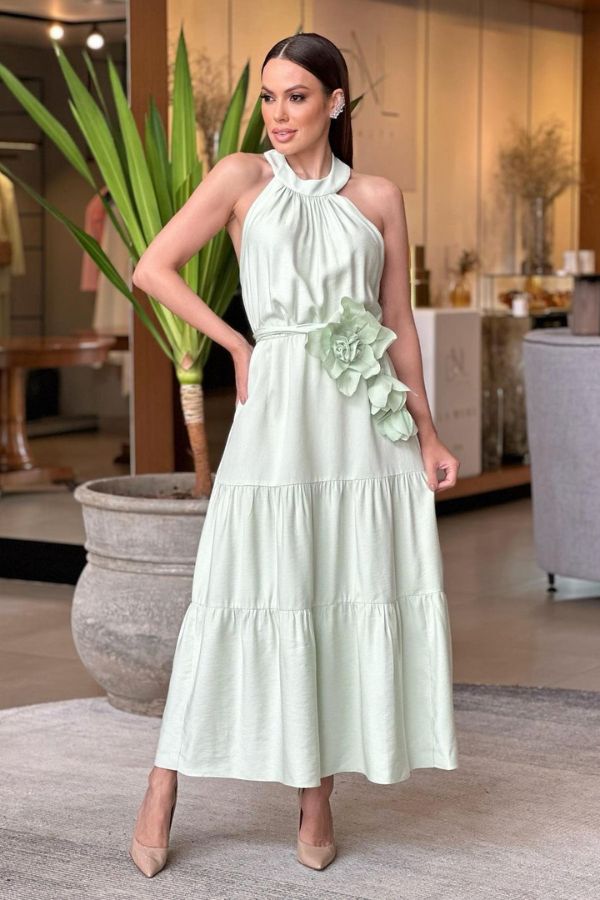 vestido longuete verde claro para evento dia