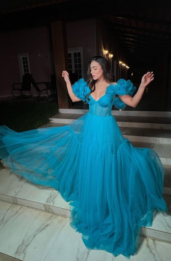 vestido de festa longo azul paleta tiffany madrinha de casamento